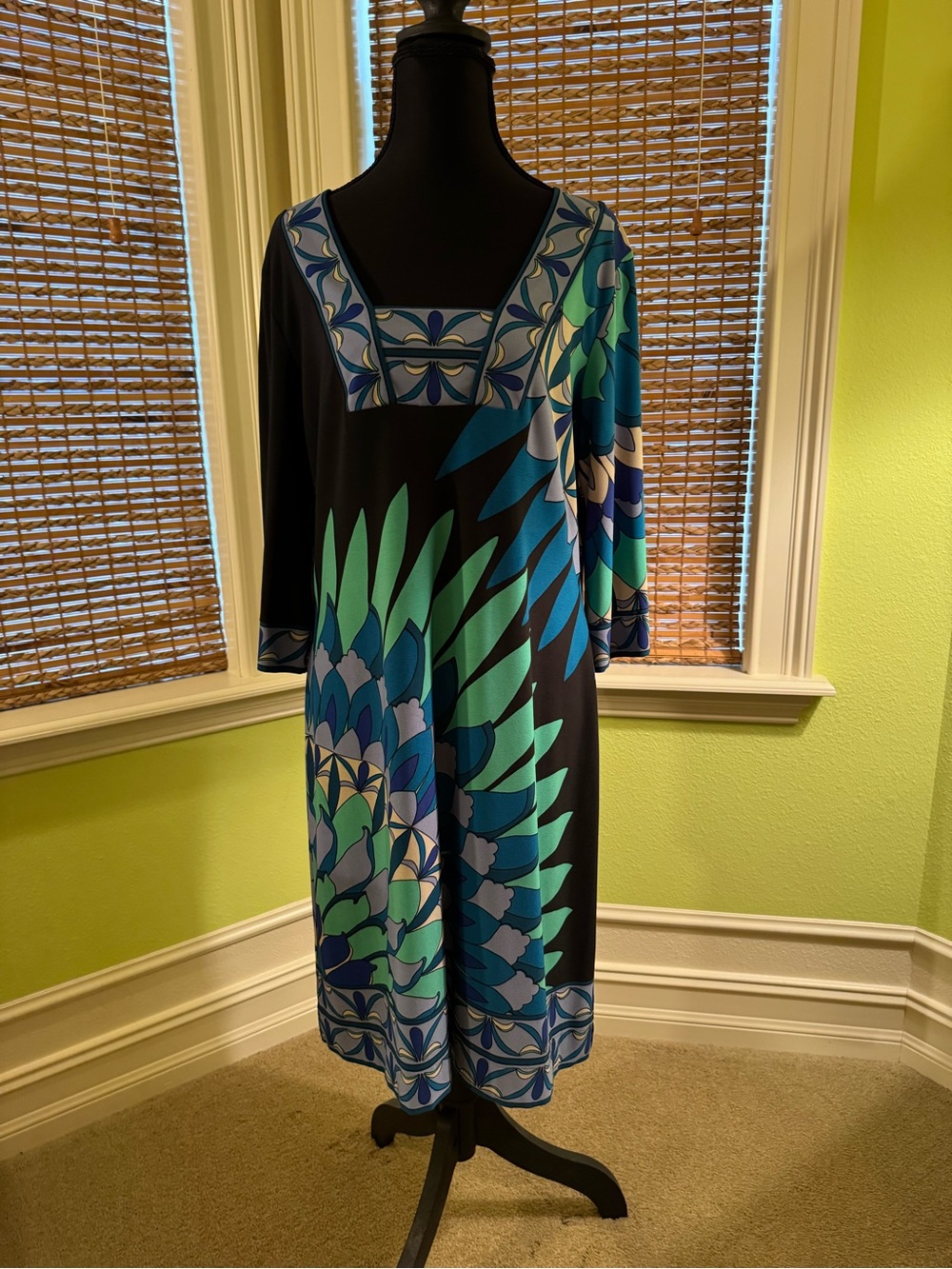Morgan McFeeters Black Dress with Blue & Teal Pattern